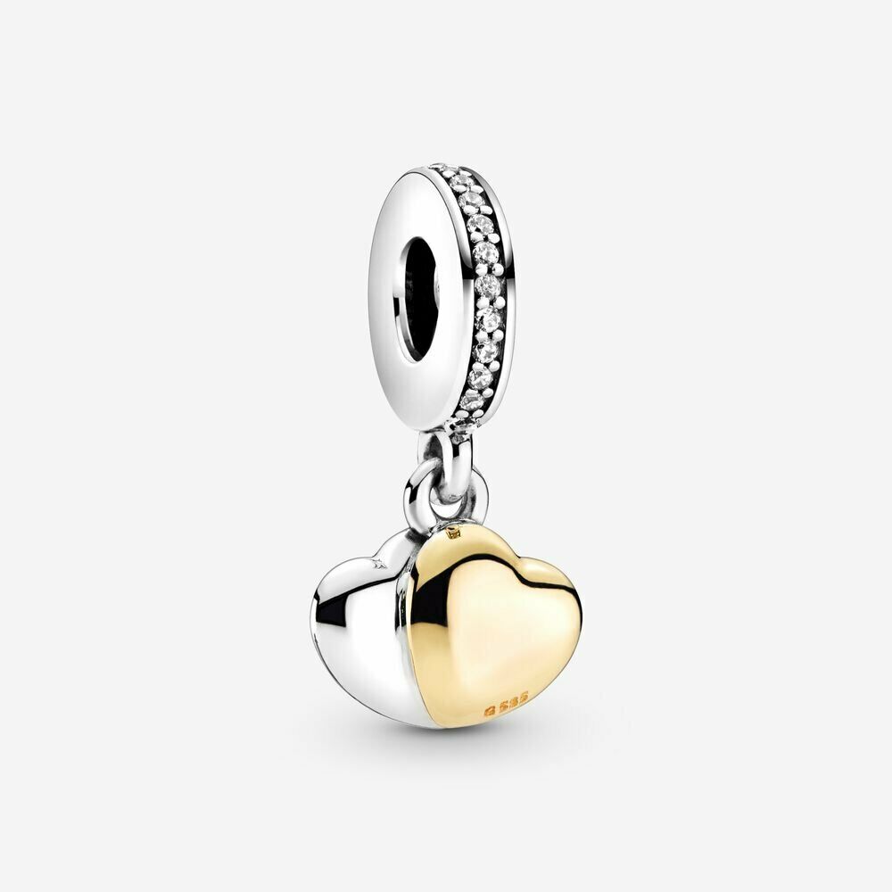 Two Tone Hearts Forever Family Dangle Charm S925 Hallmarked Compatible Sterling Silver Charm