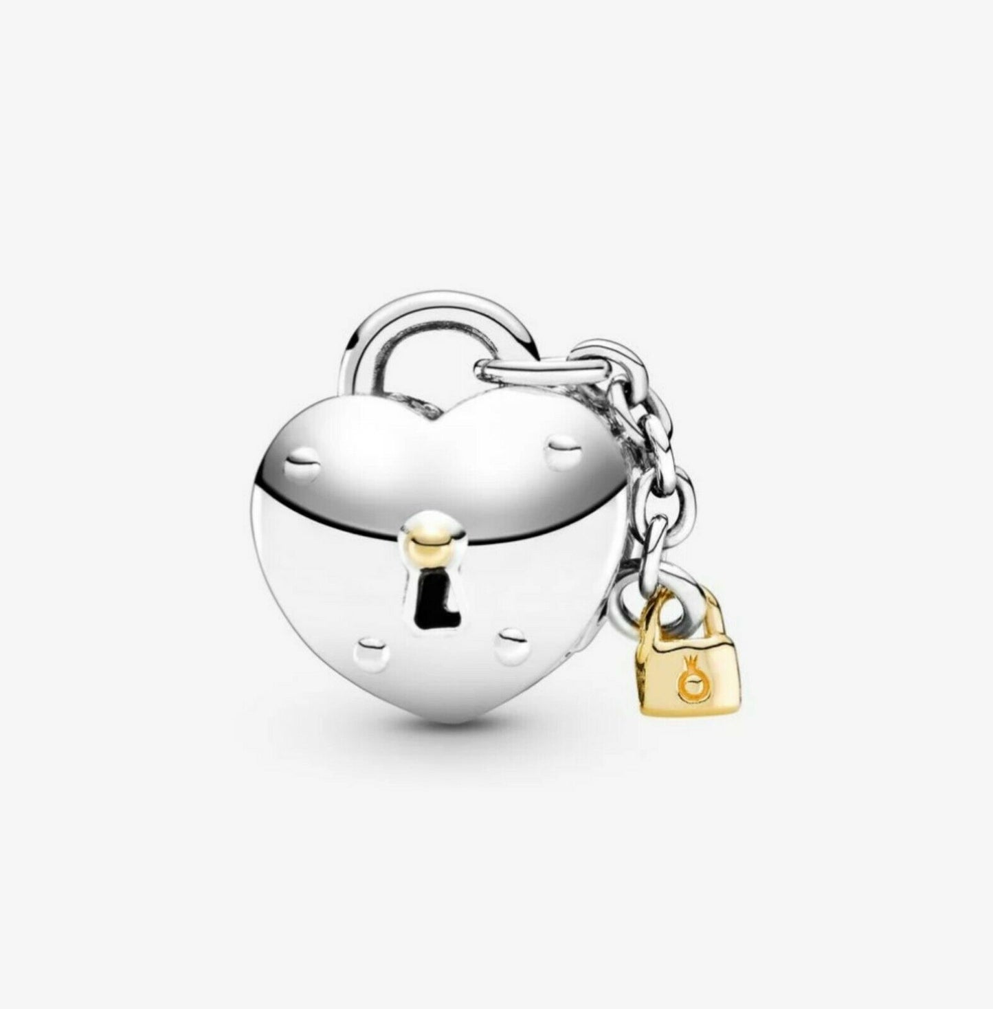 Two Tone Heart & Lock Charm Hallmarked S925 Sterling Silver