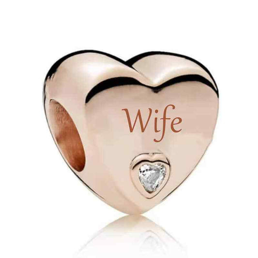 Rose Gold Wife Heart Charm Hallmarked S925 Sterling Silver