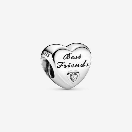 Best Friends Heart Charm Hallmarked S925 Sterling Silver