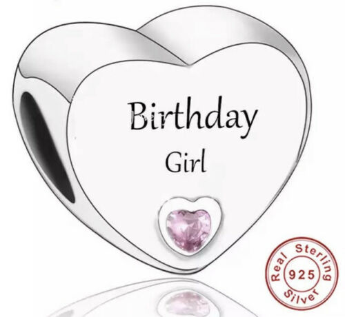 Birthday Girl Heart Charm Hallmarked S925 Sterling Silver