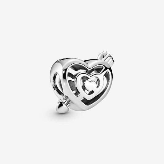 Openwork Heart Labyrinth Arrow Charm Hallmarked S925 Sterling Silver