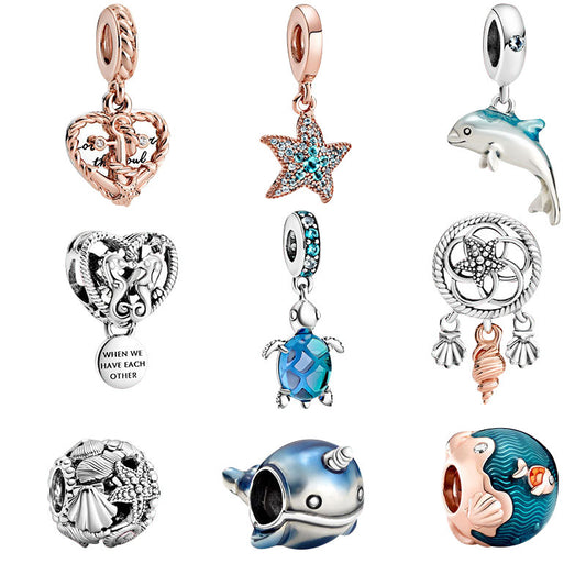 S925 Ocean Sea life Nemo Flounder Dolphin Sterling Silver Charms Collection