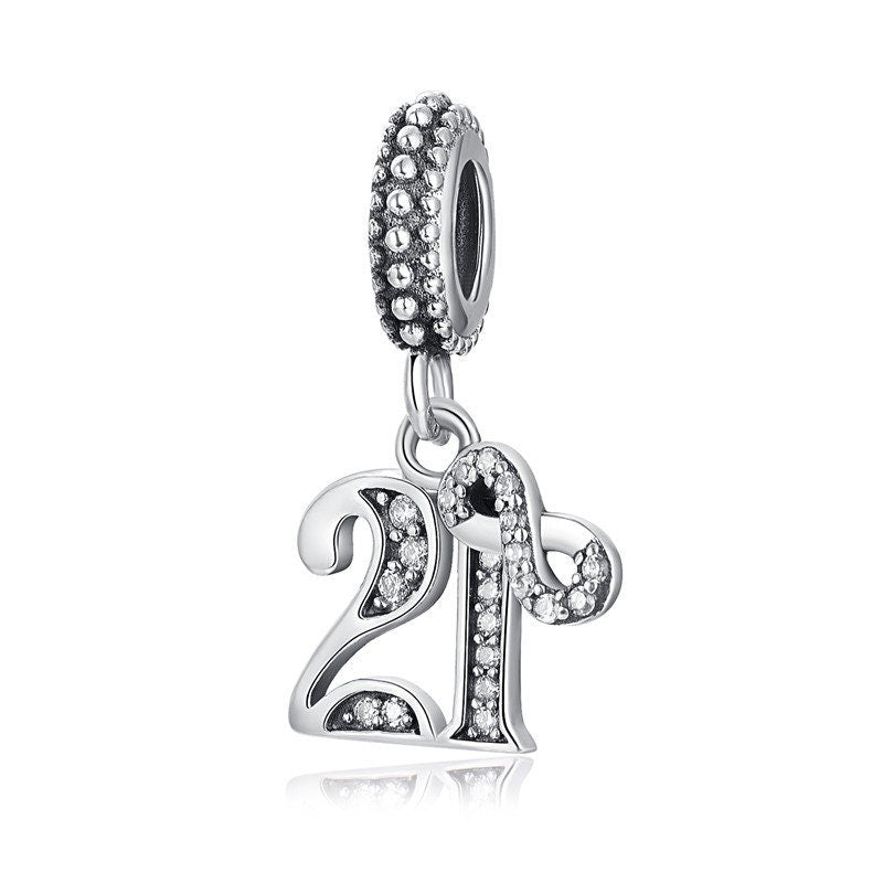 S925 13th,15th,16th,18th,21st,30th,40th,50th,60th,70th Birthday Dangle Sterling Silver Charms