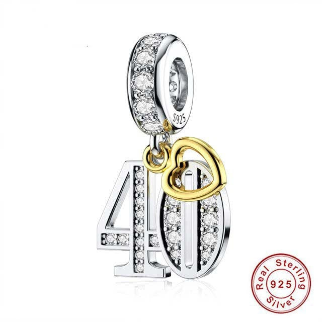 S925 13th,16th,18th,21st,30th,40th,50th,60th,70th Birthday Gold Tag Dangle Sterling Silver Charms