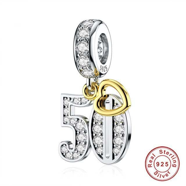 S925 13th,16th,18th,21st,30th,40th,50th,60th,70th Birthday Gold Tag Dangle Sterling Silver Charms