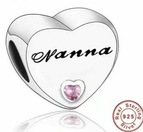 S925 Nan Nanna Son Family Heart Sterling Silver Charm Collection