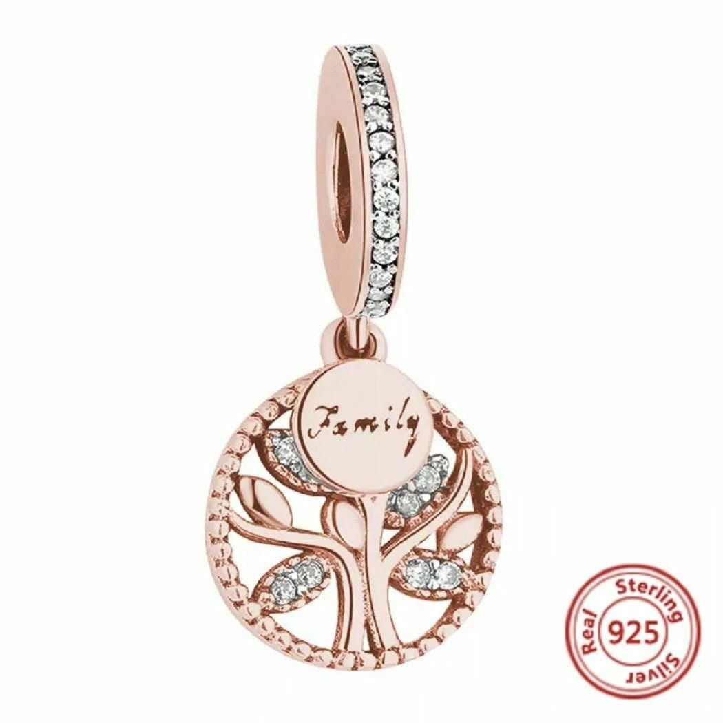 S925 Family Pink Heart Tree Family Roots Sterling Silver Charm Collection