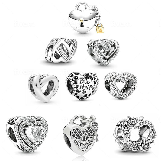 S925 Be Happy Entwined Heart Knotted Heart Sterling Silver Charm Collection