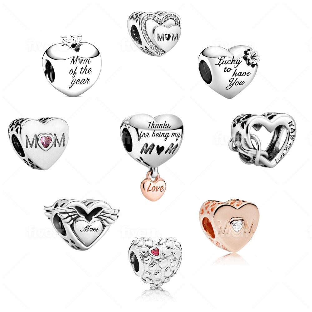 S925 Mother Mom Mum Heart Sterling Silver Charm Collection