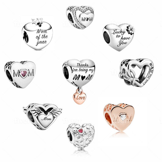 S925 Mother Mom Mum Heart Sterling Silver Charm Collection