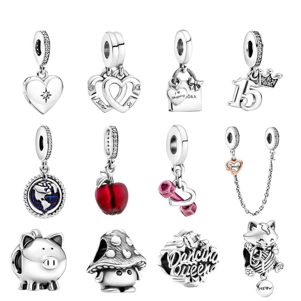 S925 Dancing Queen 15th Birthday Family Heart Safety Chain Sterling Silver Charm Collection