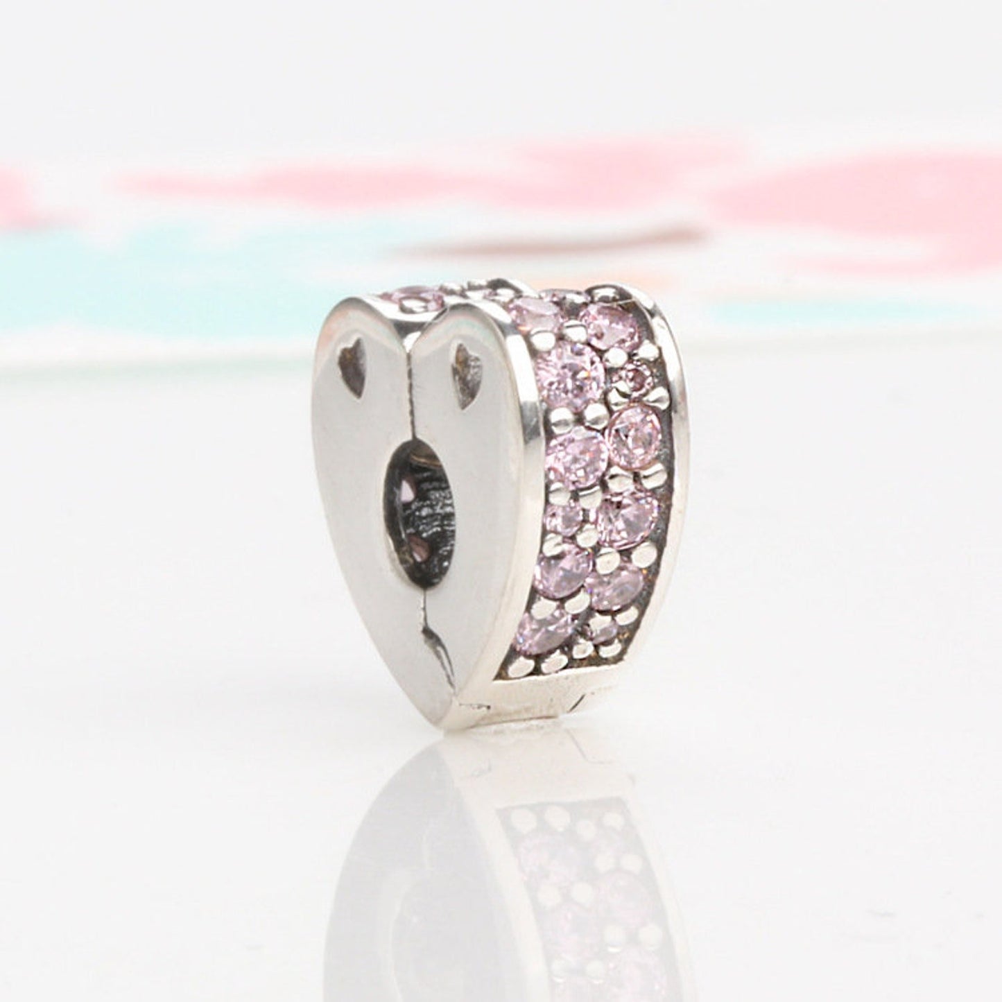 S925 Heart Clip Stopper Pink Clear Multicolour Sterling Silver Charm Collection