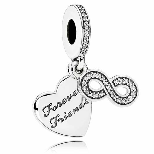 Infinity Best Friends Forever Dangle Charm S925 Hallmarked  Compatible Sterling Silver Charm