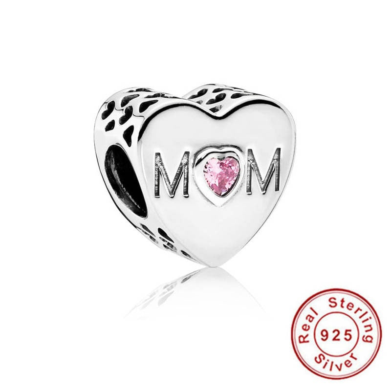 Mom Heart Charm Hallmarked S925 Sterling Silver