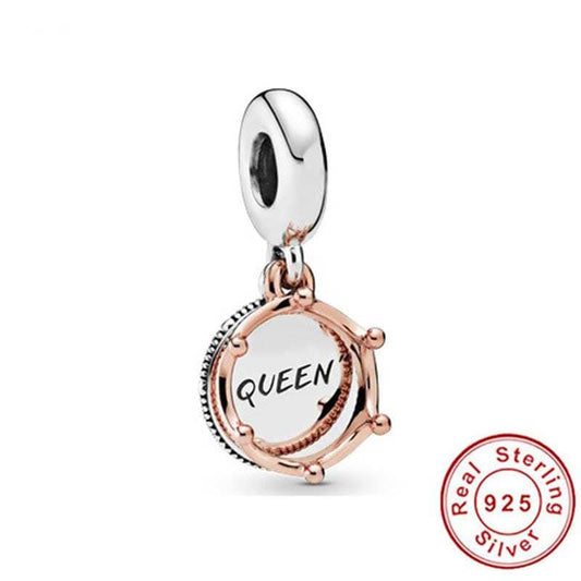 Queen & Regal Crown Dangle Charm Hallmarked S925 Sterling Silver