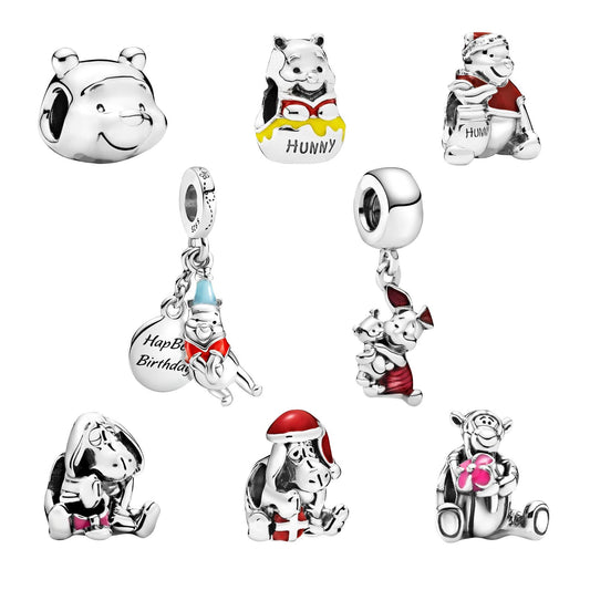 S925 Disney Winnie The Pooh Eeyore Tigger Piglet Sterling Silver Charms Collection