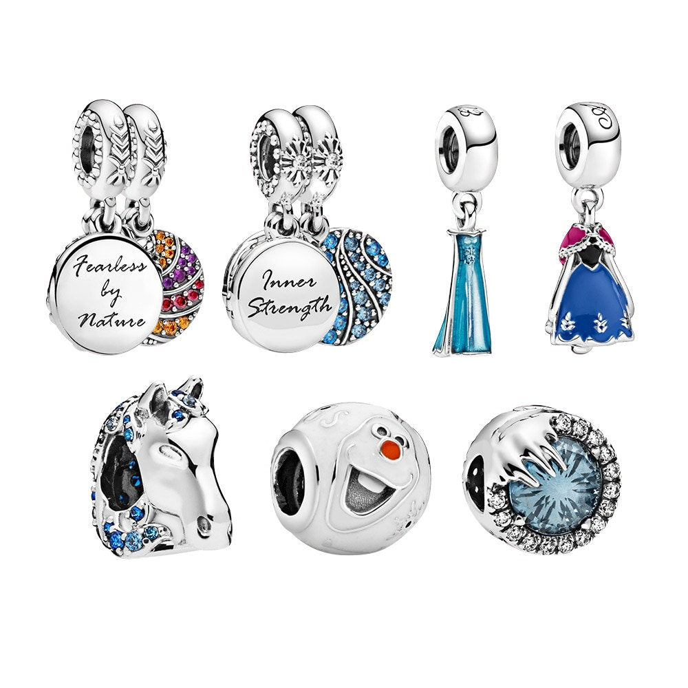 S925 Disney Frozen Princess Winter Crystal Nokk Horse Sterling Silver Charms Collection