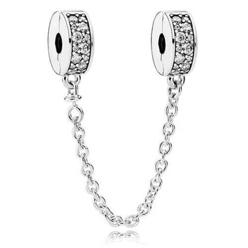 Elegance Safety Chain Charm Hallmarked S925 Sterling Silver