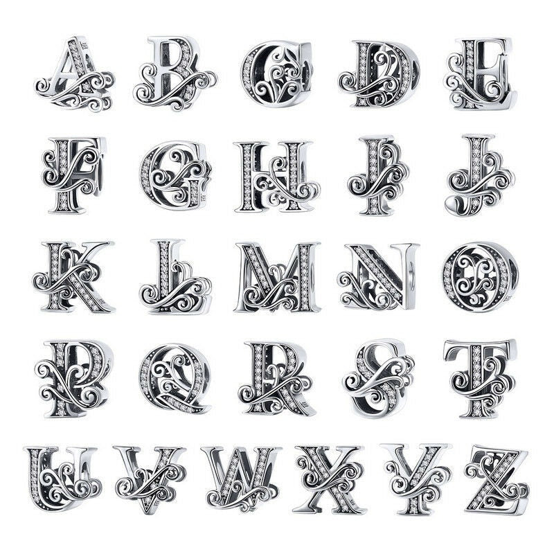 S925 Classic Alphabets A to Z Sterling Silver Charms Collection