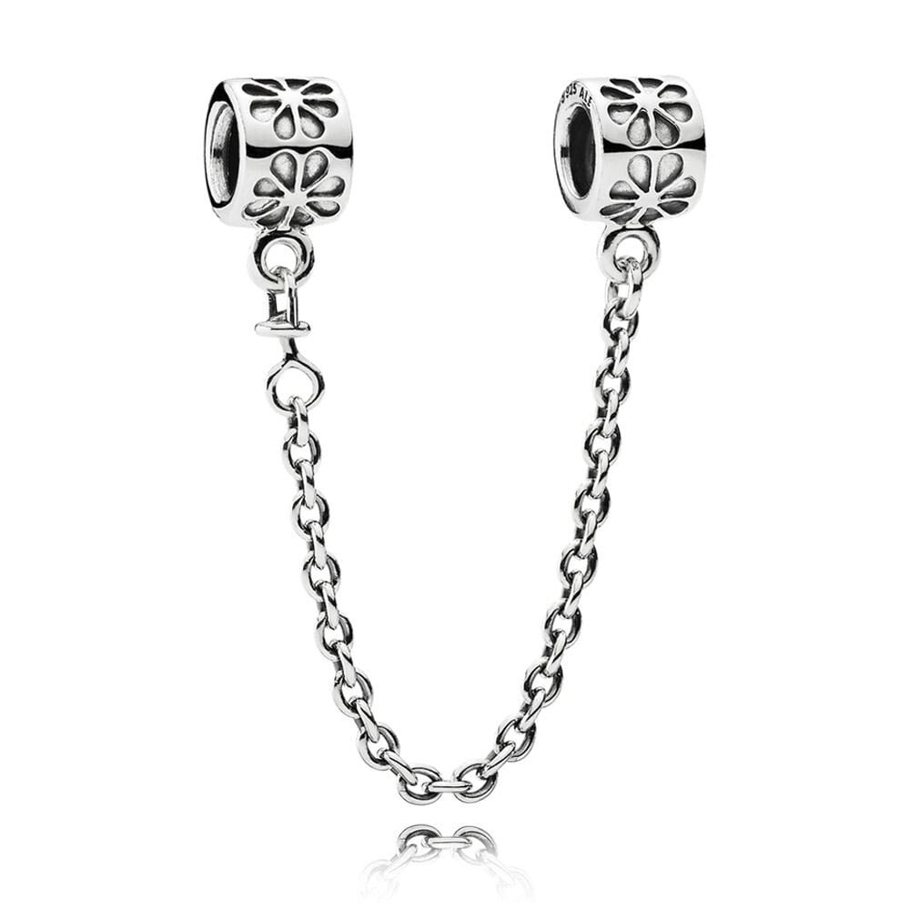 Floral Safety Chain Charm Hallmarked S925 Sterling Silver