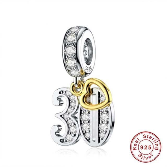 S925 13th,16th,18th,21st,30th,40th,50th,60th,70th Birthday Gold Tag Dangle Sterling Silver Charms