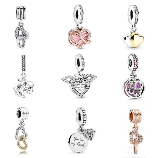 S925 Infinity Heart & Angel Wings Interlocking Heart Sterling Silver Charm Collection