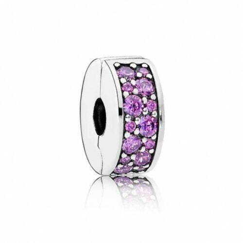 S925 Round Clip Stopper Clear Pink Blue Purple Sterling Silver Charm Collection