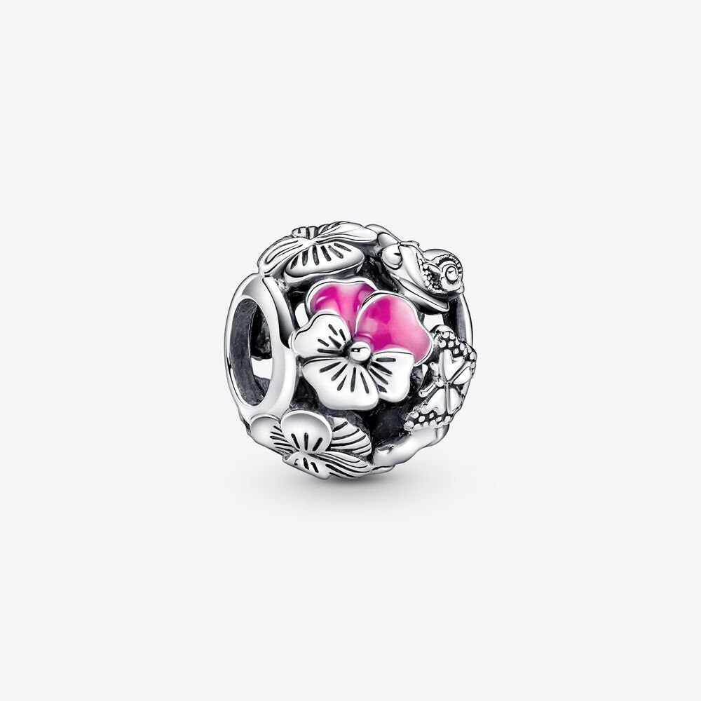 S925 Pansy Flowers Cute Caterpillar Cute Chick Butterfly Regal Crown Sterling Silver Charms Collection