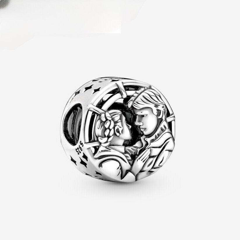 Disney Star War Han Solo & Leia Charm Hallmarked S925 Sterling Silver