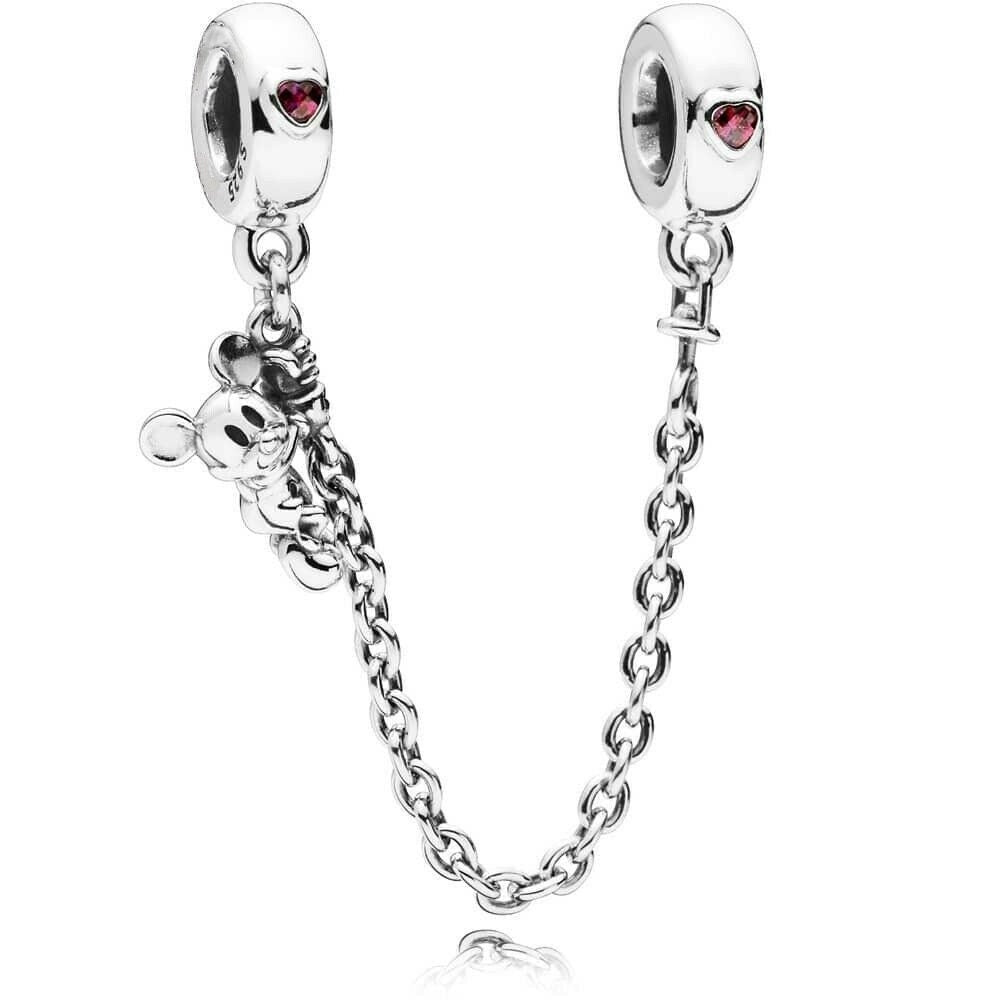 Climbing Mickey Safety Chain Charm Hallmarked S925 Sterling Silver