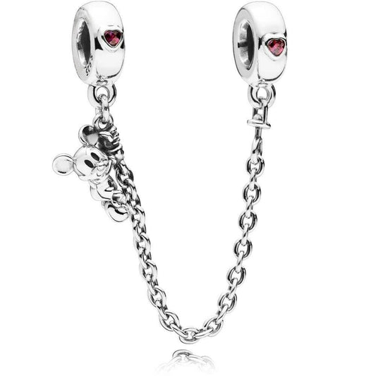 Climbing Mickey Safety Chain Charm Hallmarked S925 Sterling Silver