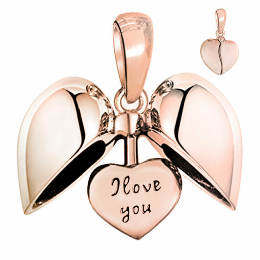 Rose Gold Crystal Heart I Love You Dangle Charm Hallmarked S925 Sterling Silver